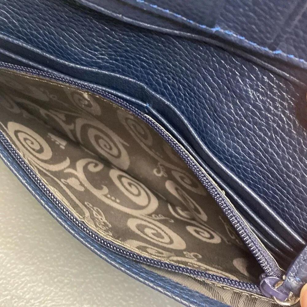 Brighton Wallet Off The Grid Rockmore Patchwork Blue Leather 7.5”x4” READ